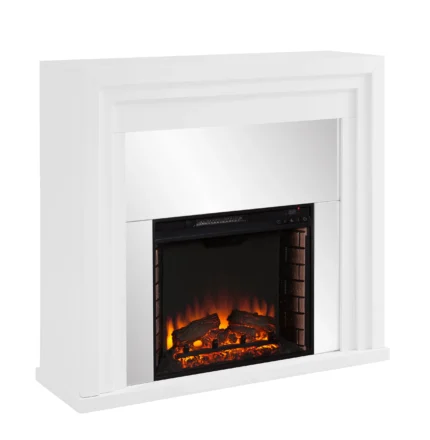 Stacie Mirrored Fireplace, White, Mirror