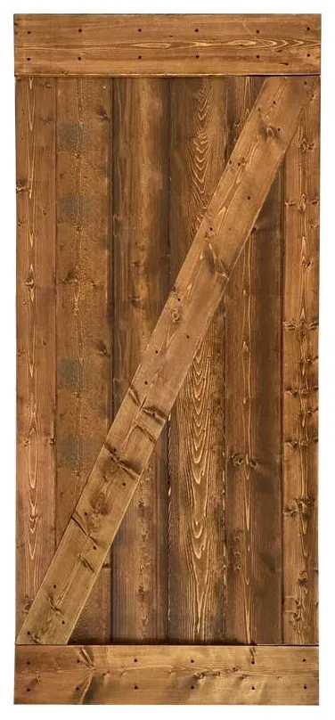 Stained Solid Pine Wood Sliding Barn Door, Walunt, 24"x84", Z Bar