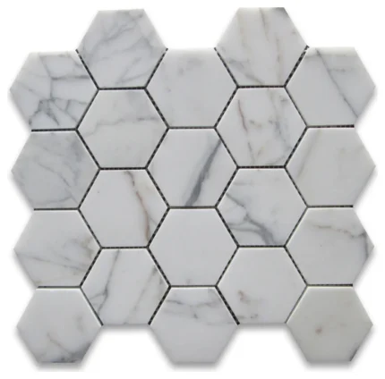 Statuary White Marble 3 inch Hexagon Mosaic Tile Honed, 1 sheet