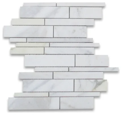 Statuary White Marble Random Strip Modern Brick Mosaic Tile Honed, 1 sheet