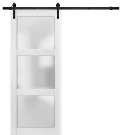 Sturdy Barn Door 24x80 Glass 3 Lites | Lucia 2552 Matte White | 6.6FT Rail
