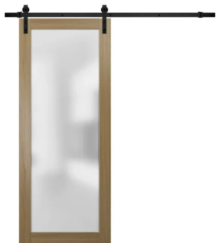 Sturdy Barn Door 30x80 Glass | Planum 2102 Honey Ash | 6.6FT Rail Kit