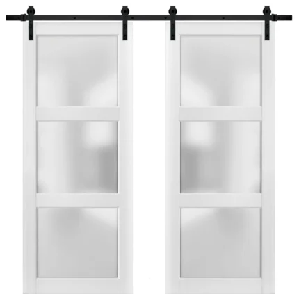 Sturdy Double Barn Door 48x80 Glass Lites | Lucia 2552 Matte White | 13FT Rail