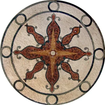 Sun Compass Mosaic Art Medallion, Sura, 24"x24"