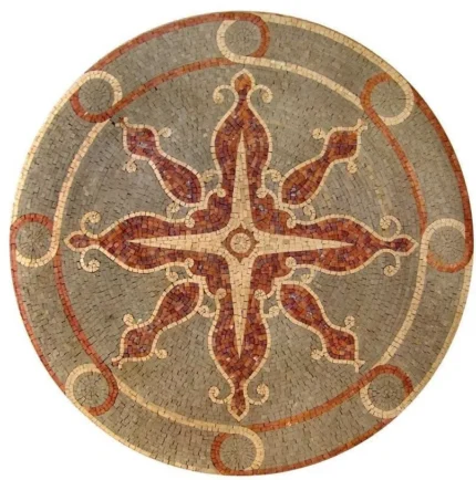 Sun Compass Mosaic Art Medallion, Sura I, 35"x35"