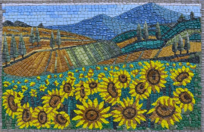 "Sunflower Feed" Glass Mosaic Art, 24"x18" - Image 1