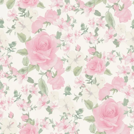 Sunset Harbor Rose Vida Rosa Roses & White Flowers Wallpaper Sample