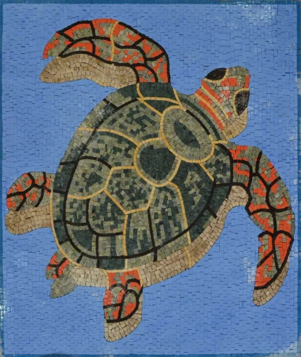 Swimming Sea Turtle Marble Mosaic, 24"x28"
