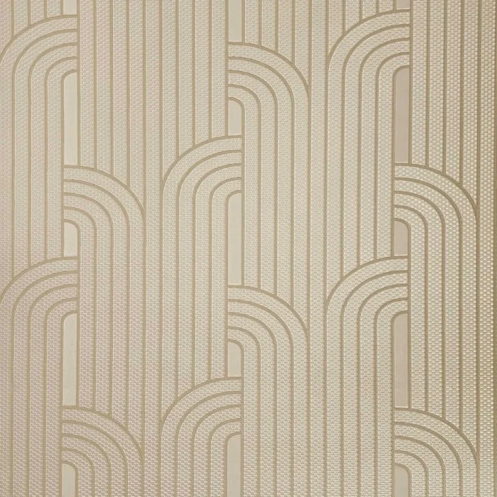 Textured Rose gold metallic beige art deco lines faux fabric wallpaper rolls 3D, 2.3 Ft X 33 Ft = 76 Sq.ft Roll - Image 1