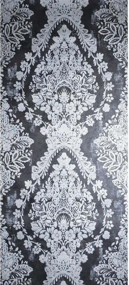 Textured Wallpaper Black Silver Metallic rust vintage damask, 21 Inc X 33 Ft Rol