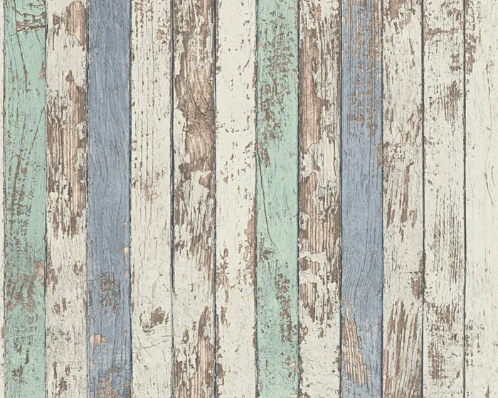 Textured Wallpaper Wood Planks, 959141, Blue Brown White, 1 Roll - Image 1