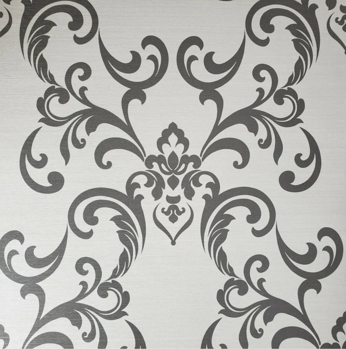 textured white gray damask faux grasscloth lines wallpaper, 8.5" X 11" Sample - Image 1