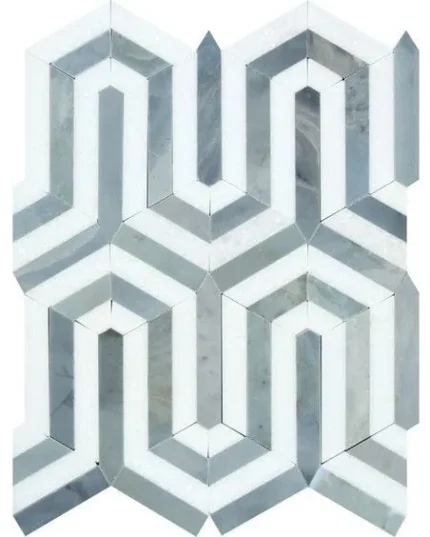 Thassos White Marble Honed Berlinetta Mosaic Tile w / Blue-Gray Dots