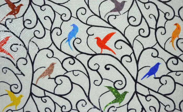 "The Hummingbirds" Mosaic Pattern Artwork, 62"x36" - Image 1