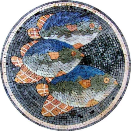 Three Fish Medallion Mosaic, 24"x24"