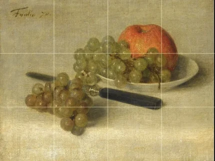 Tile Mural, A Still Life With An Apple and Grapes Marble Matte