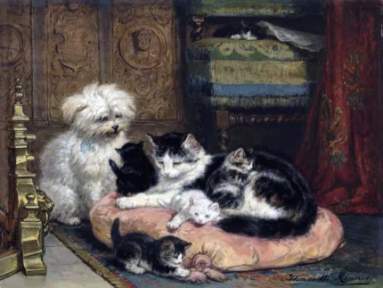 Tile Mural Dog Cat Kittens By H. Ronner-Knip, 6"x8", Glossy