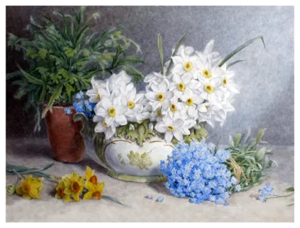 Tile Mural Narcissus Myosotis forget-me-not Backsplash Ceramic Glossy