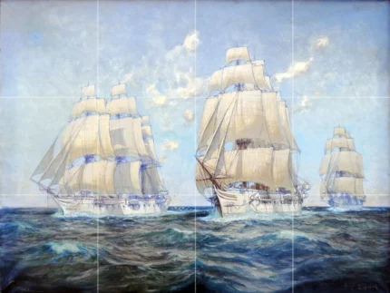 Tile Mural, Seascape Ship Wave Backsplash Ceramic Matte
