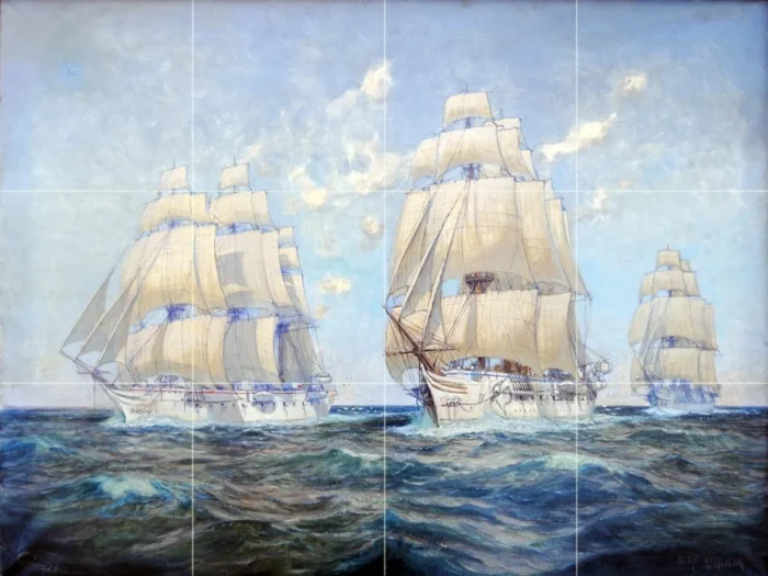 Tile Mural, Seascape Ship Wave Backsplash Ceramic Matte - Image 1