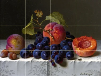 Tile Mural, Still Life With Peaches Marble Matte