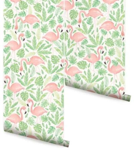 Tropical Flamingo Peel & Stick Vinyl Wallpaper, Coral, 24"w X 96"h