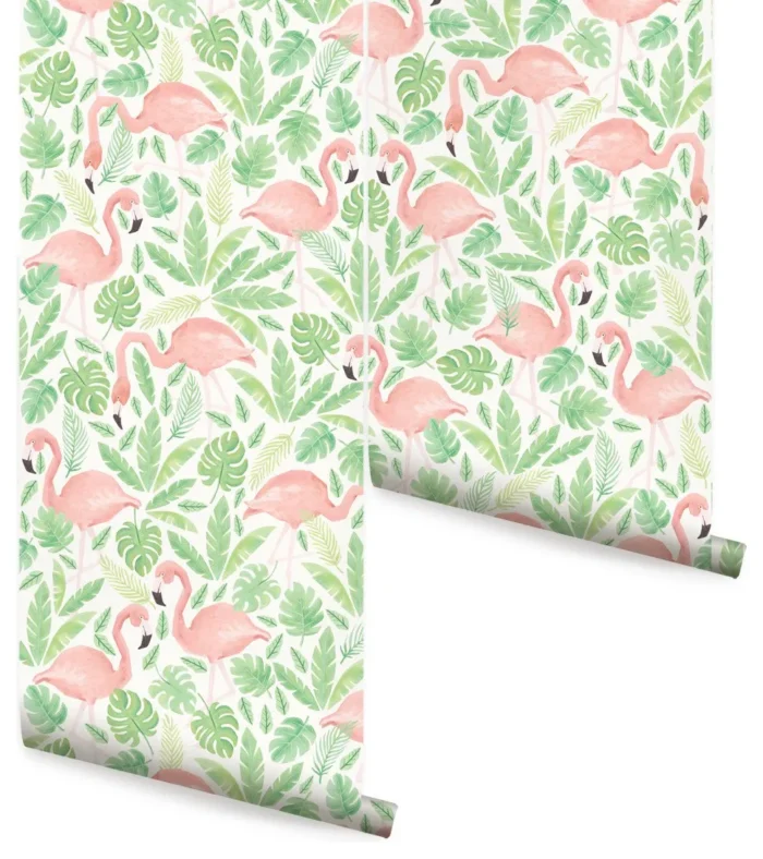 Tropical Flamingo Peel & Stick Vinyl Wallpaper, Coral, 24"w X 96"h - Image 1