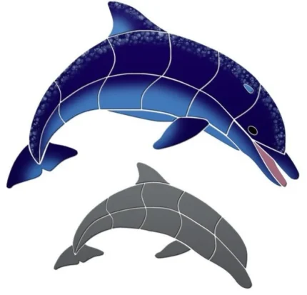 Up Swimming Dolphin Ceramic Swimming Pool Mosaic 12"x6" with shadow, Blue