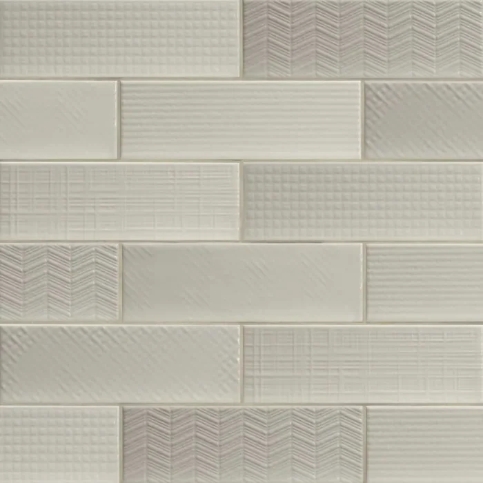 Urbano Crema 3D Mix 4x12 Glossy Ceramic Subway Tile, Sample - Image 1