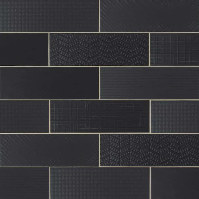 Urbano Ink 3D Mix 4x12 Glossy Ceramic Subway Tile, Sample - Image 1