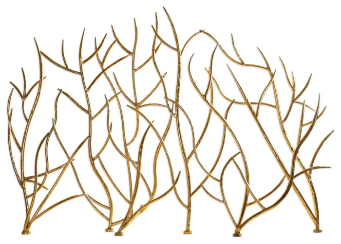 Uttermost 18796 Gold Branches 48"W Iron Fire Screen by Jim - Bright Gold Leaf - Image 1