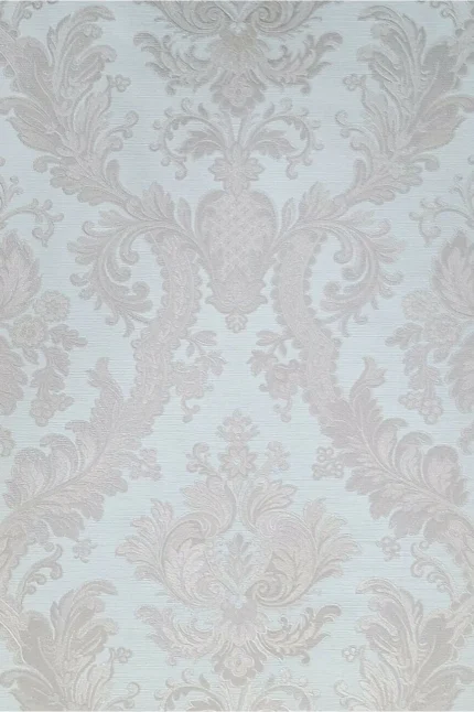 Victorian Gray turquoise baby blue cream damask Wallpaper, 21 Inc X 33 Ft Roll