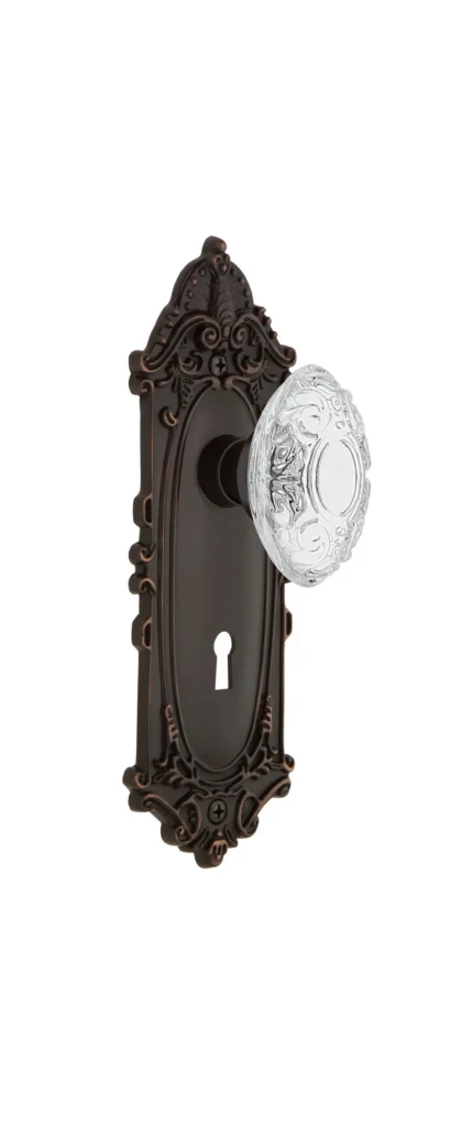 Victorian Plate Interior Mortise Crystal Victorian Knob, Timeless Bronze, 2.25"