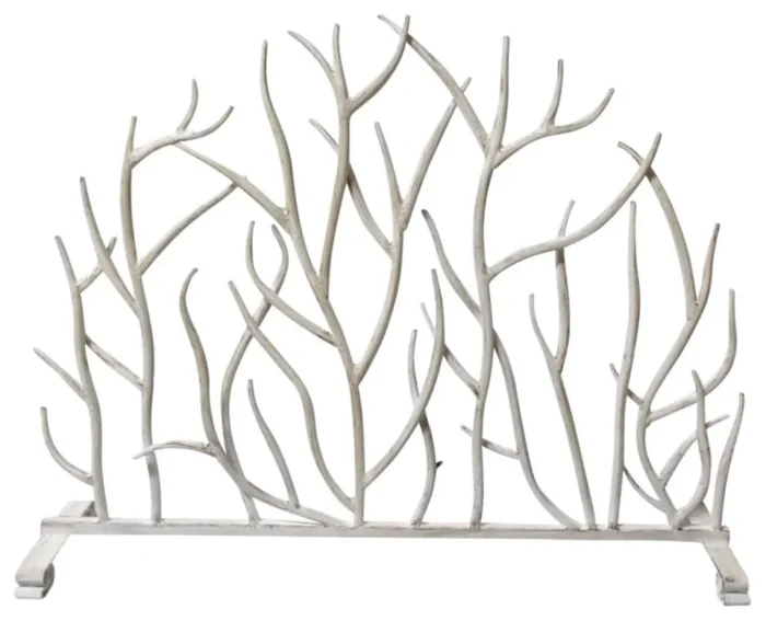 White Branches Iron Firescreen Open Twig Metal Fireplace Screen - Image 1