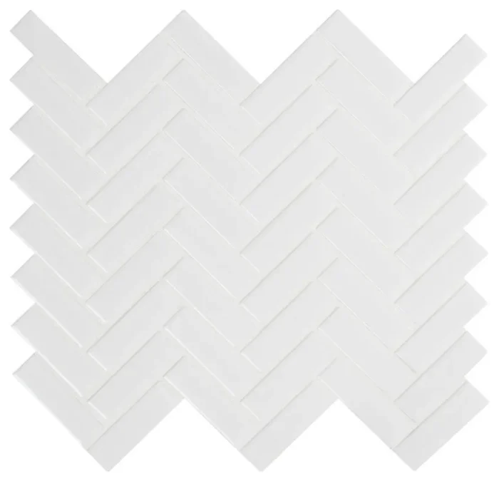 White Glossy Herringbone Porcelain Mosaic, 15 Sheets - Image 1