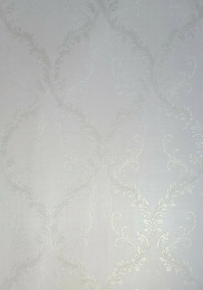 White Ivory Textured floral Victorian Damask faux fabric Wallpaper, 27 Inc X 33 - Image 1