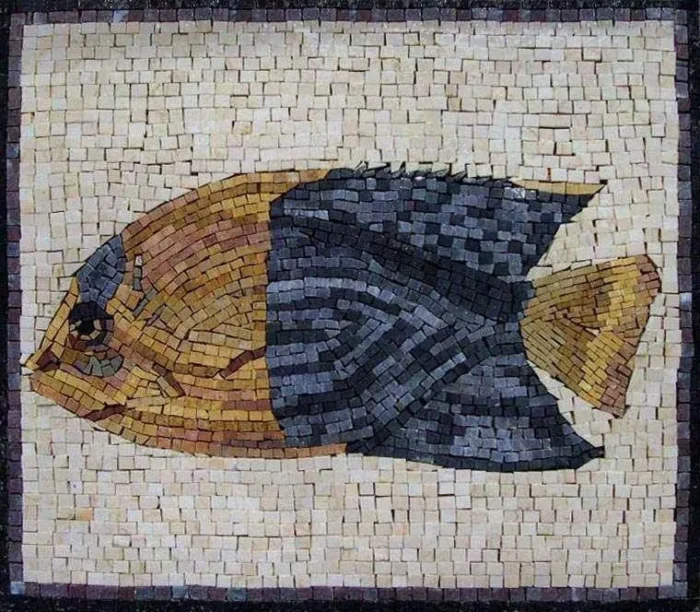 Yellow And Blue Fish Mosaic, 14"x16" - Image 1