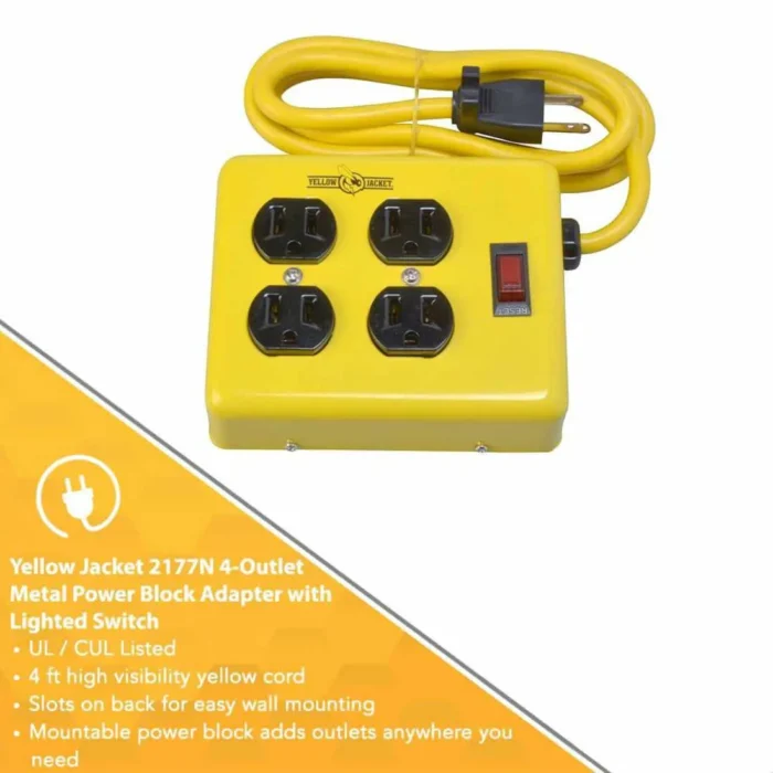 Yellow Jacket 2177N Metal Power Block Adapter, 4 Outlet - Image 1