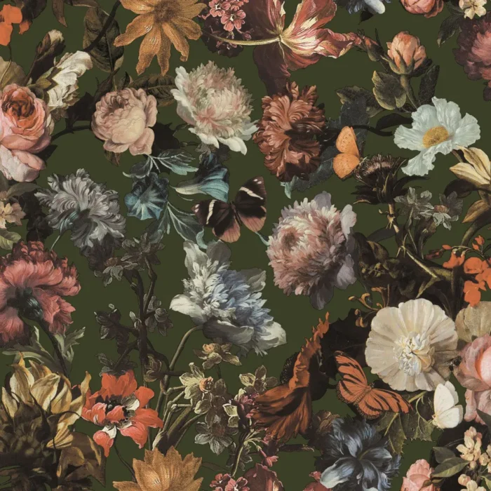 Zarinda Olive Flowers Wallpaper Bolt - Image 1