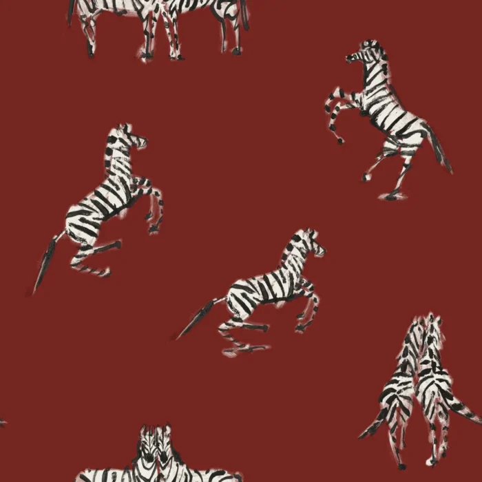 Zebras, Love Peel and Stick Wallpaper, Sample, Love Red - Image 1