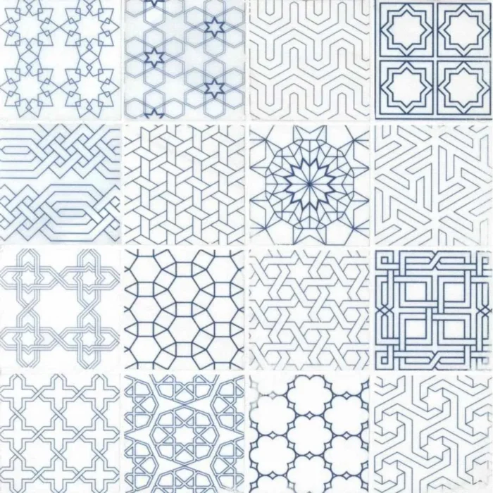 Zouli Stak 3x3 Honed Encaustic Pattern Marble Mosaic Tile, Sample - Image 1